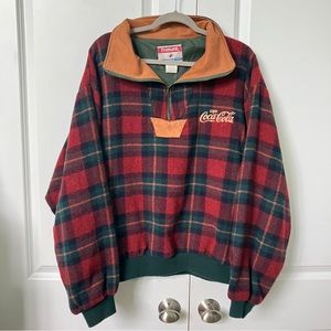 Vintage TriMark Enjoy Coca-Cola Plaid Wool Quarter Zip Lined Sweater Jacket